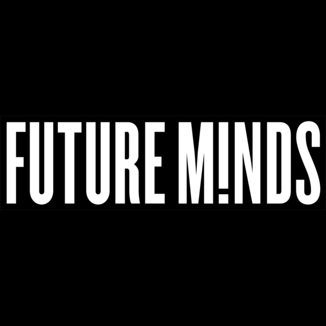 Svart logotyp med texten 'FUTURE M!NDS' i stora vita bokstäver