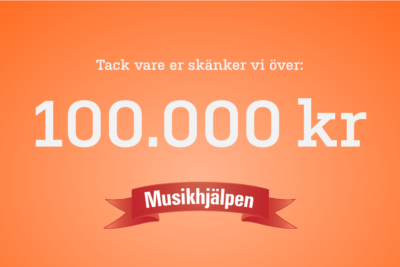 Grafik med texten: 'Tack vare er skänker vi över: 100.000 kr, Musikhjälpen